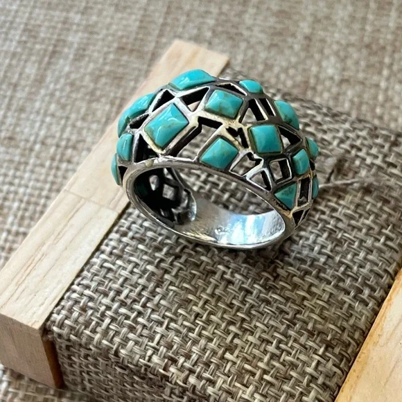 Turquoise Silver Geometric Ring 925 Silver - Picture 2 of 6